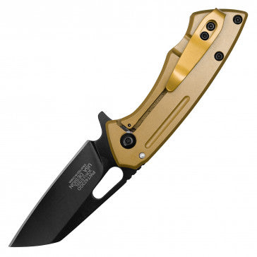 Wartech Shortie Gold Handle Black Blade Pocket Knife