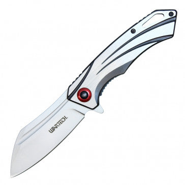 Wartech Chrome Handle - Red Accent Pocket Knife